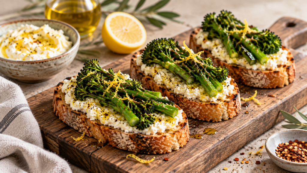Μπρουσκέτες με κρέμα Φέτας και Μπροκολίνι Bimi